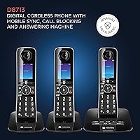 Vista 5 de Motorola Voice D8713 - Sistema de teléfono inalámbrico con 3 teléfonos digitales + Bluetooth a celda, contestador automático, bloque de llamadas