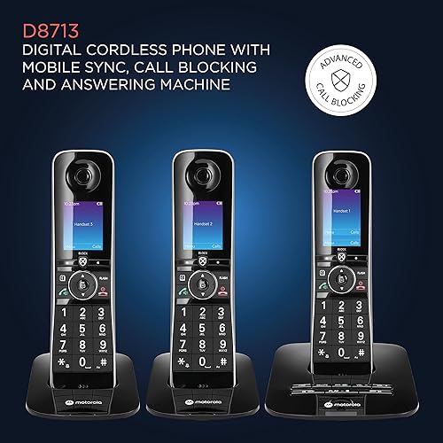 Miniatura 8 de Motorola Voice D8714 - Sistema de teléfono inalámbrico con 4 teléfonos digitales + Bluetooth a celda, contestador automático, bloque de llamadas,