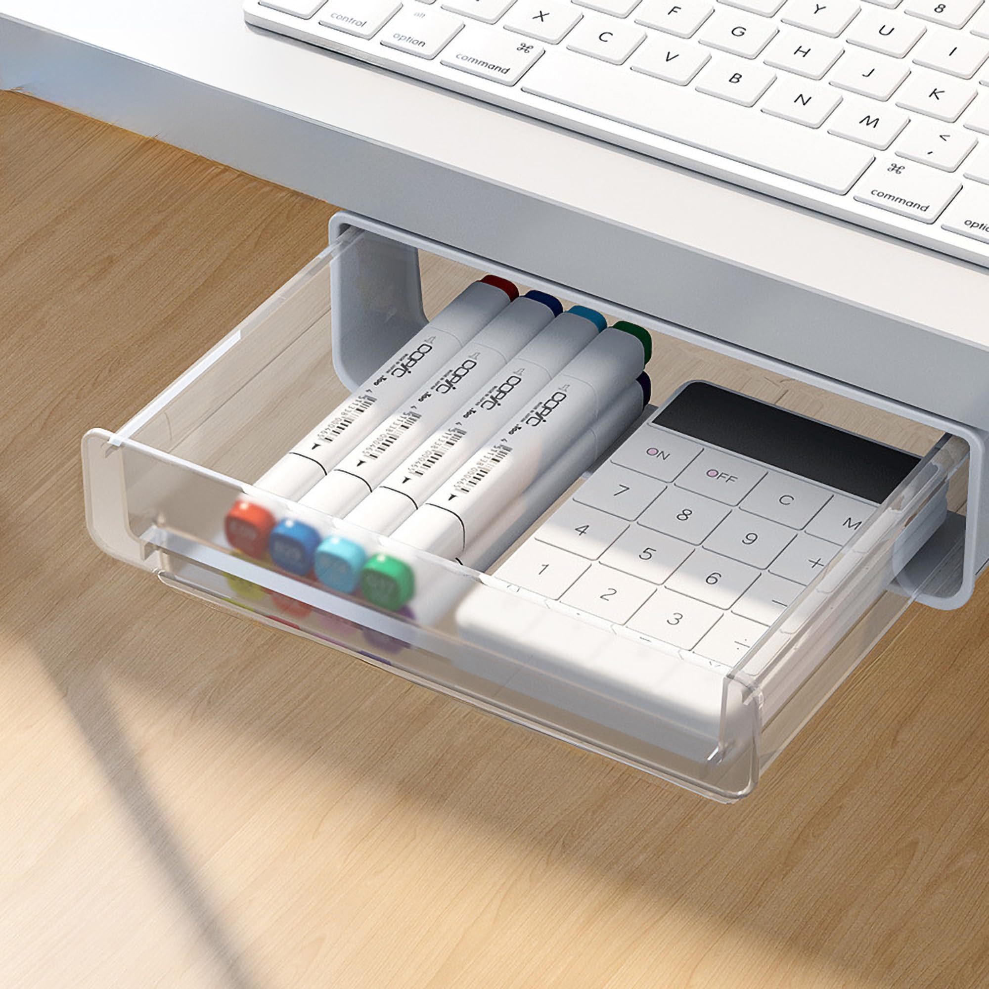 Under Desk Drawer Organizer Box - Large Capacity Office Storage Solution for Desktop, Home, School - Hidden Tray for Supplies, Pens, Accessories-Dustproof, Strong Adhesive, Easy Installation
