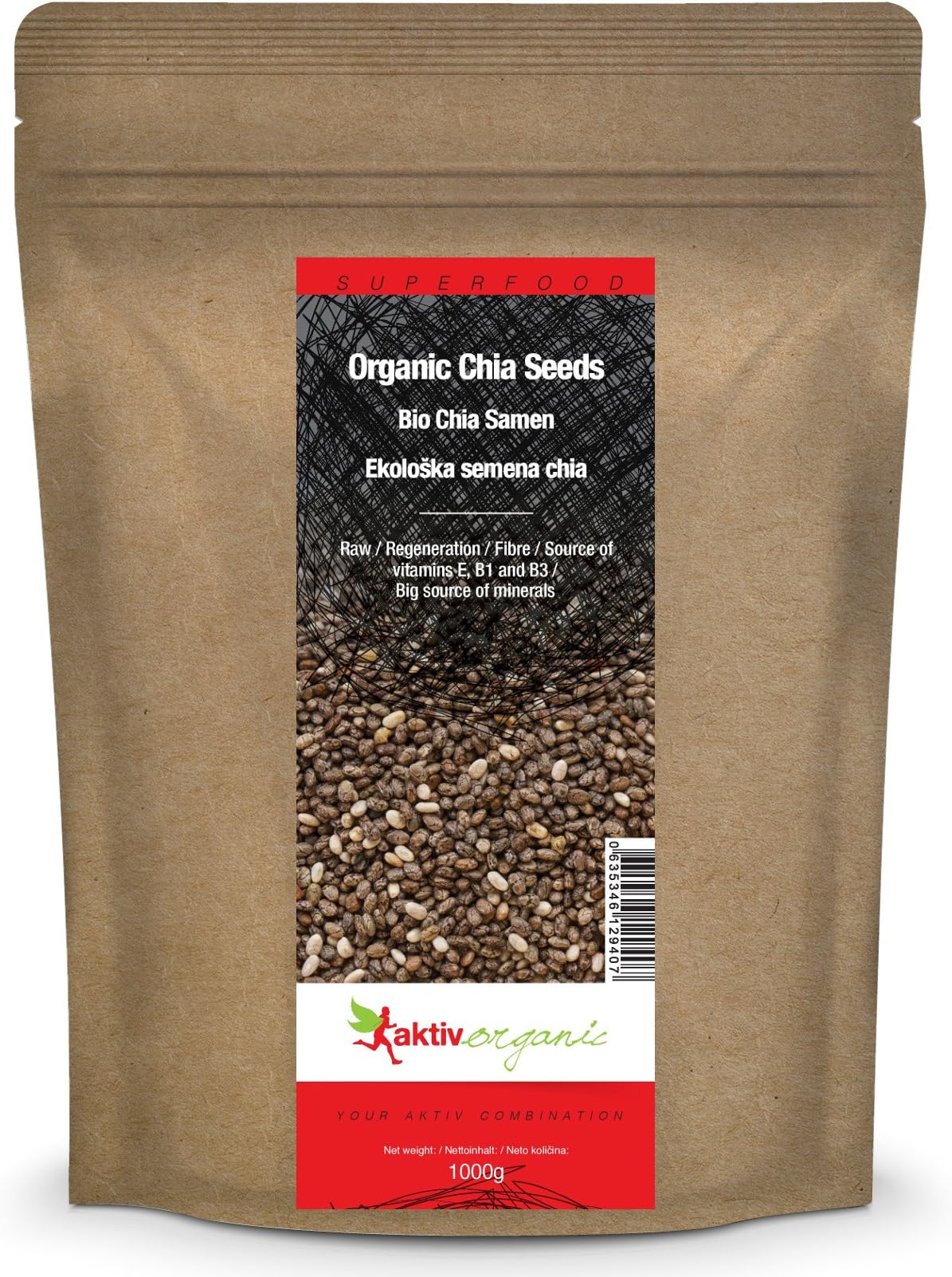 Raw Chia Seeds 1kg, Black, Certified Organic
