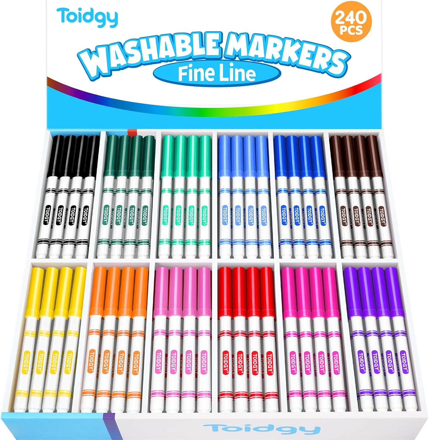 240 PCS Washable Markers for Kids, Colored Markers Bulk for School, Thin Marker Set in 12 Assorting Colors, Fine Line Marker with Conical Tip, Back to School Supplies, Classroom Must Haves