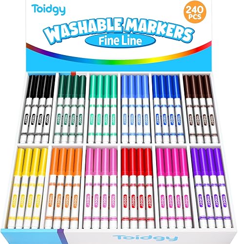 240 marcadores lavables para niños, marcadores de colores a granel para la escuela, juego de marcadores finos en 12 colores surtidos, marcadores de