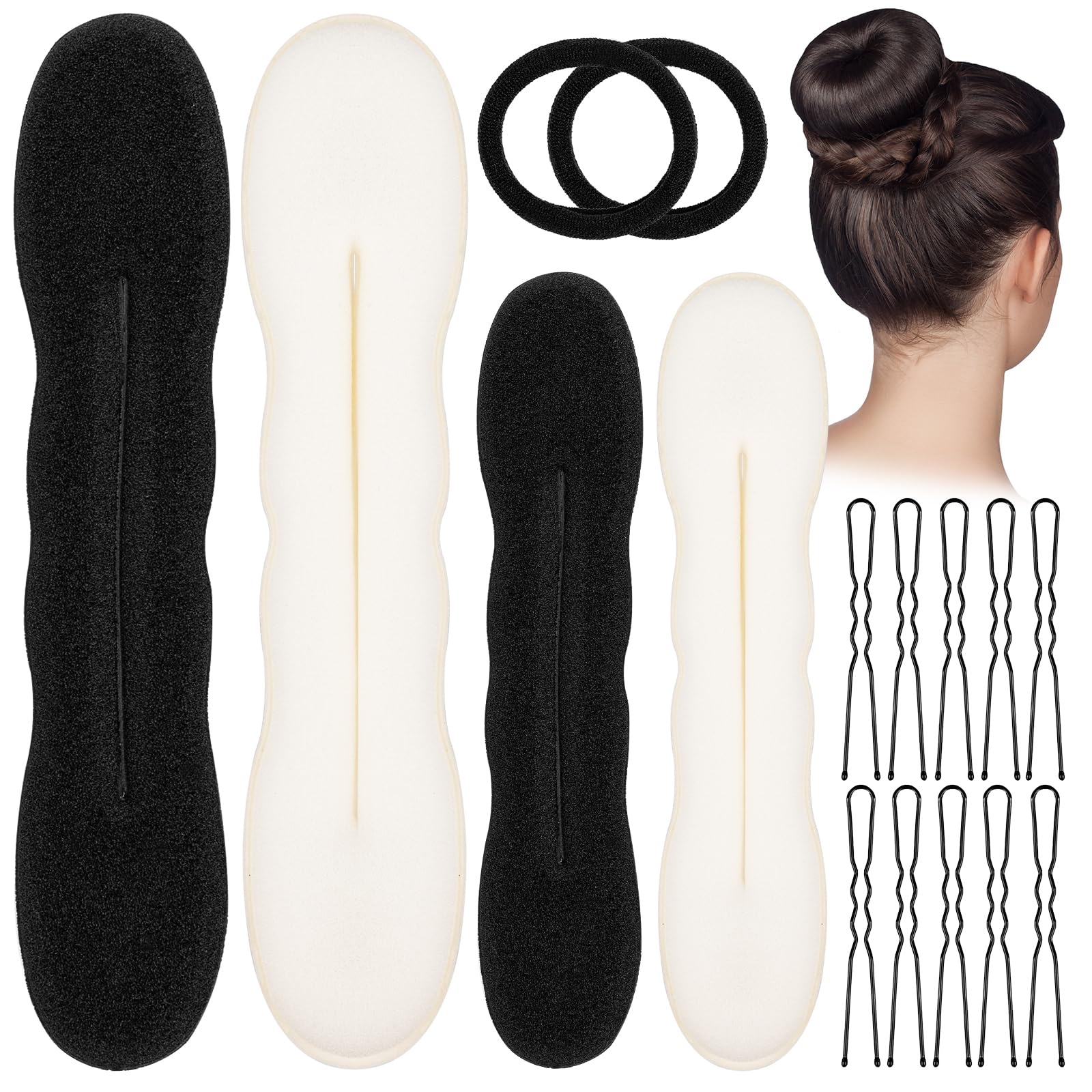 4 Pezzi Chignon per Ciambella, Fantastico strumento per la creazione rapida di raccogliere i capelli in modo semplice e veloce Spugna per Chignon Accessori per Capelli(2 Piccoli, 2 Grandi)