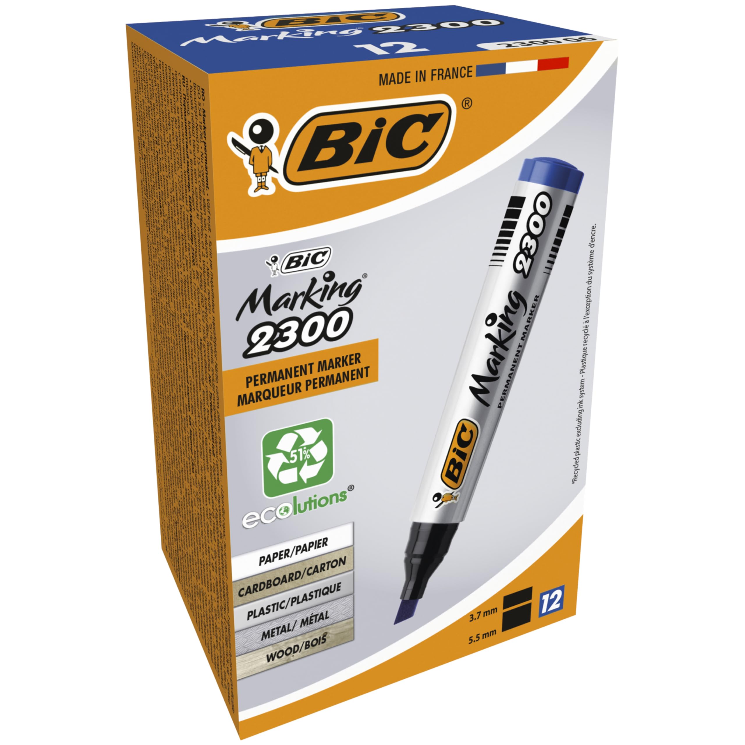 Bic Marking 2300 8209253 Zestaw Markerów, Niebieski, 12 Sztuk