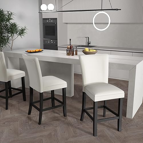 Miniatura 4 de MODERION Sillas de mostrador, juego de 2 taburetes de bar con respaldo, sillas de comedor de 40 pulgadas con superficie impermeable y patas de