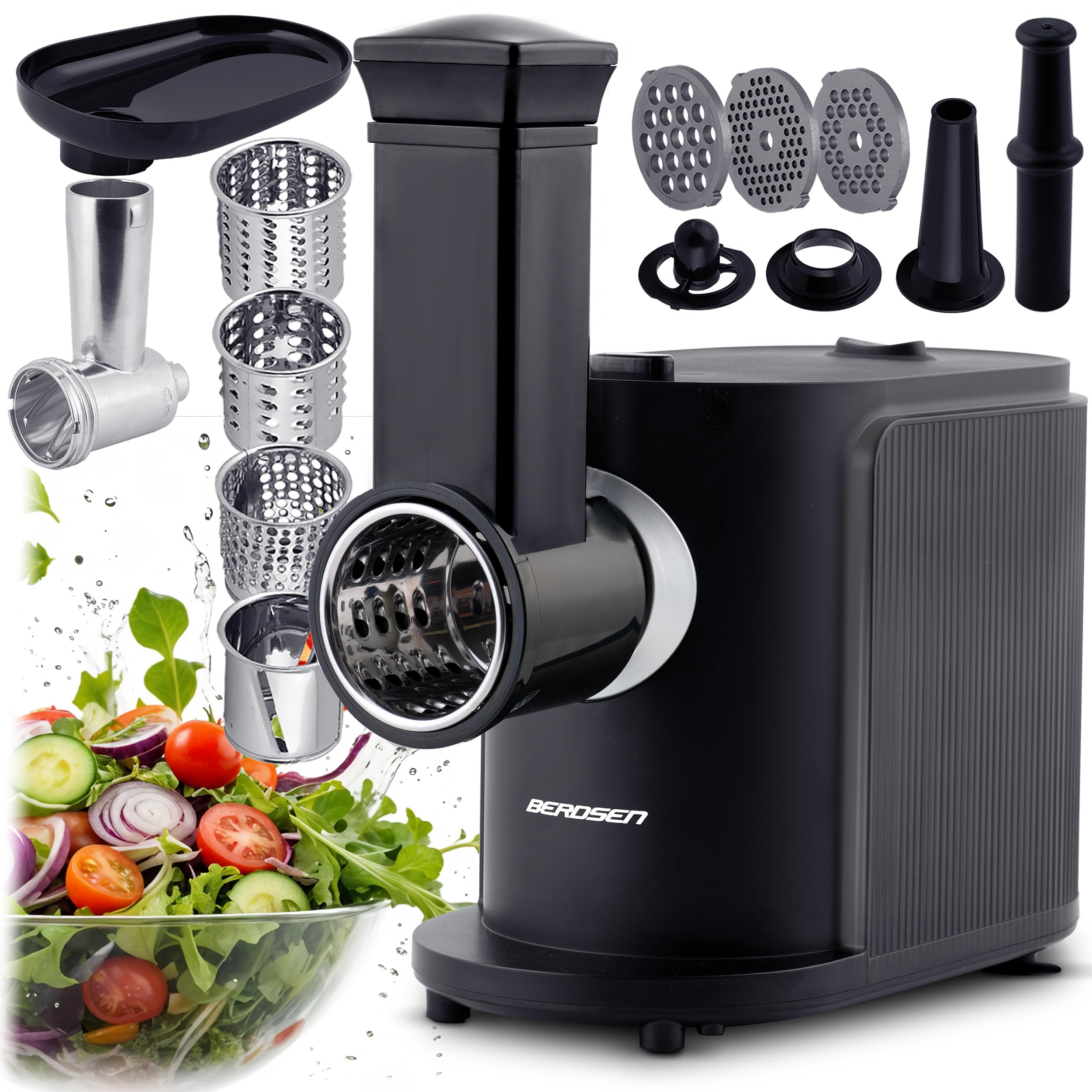 Berdsen - Picadora de carne eléctrica con accesorios para salchichas (300/800 W), color negro