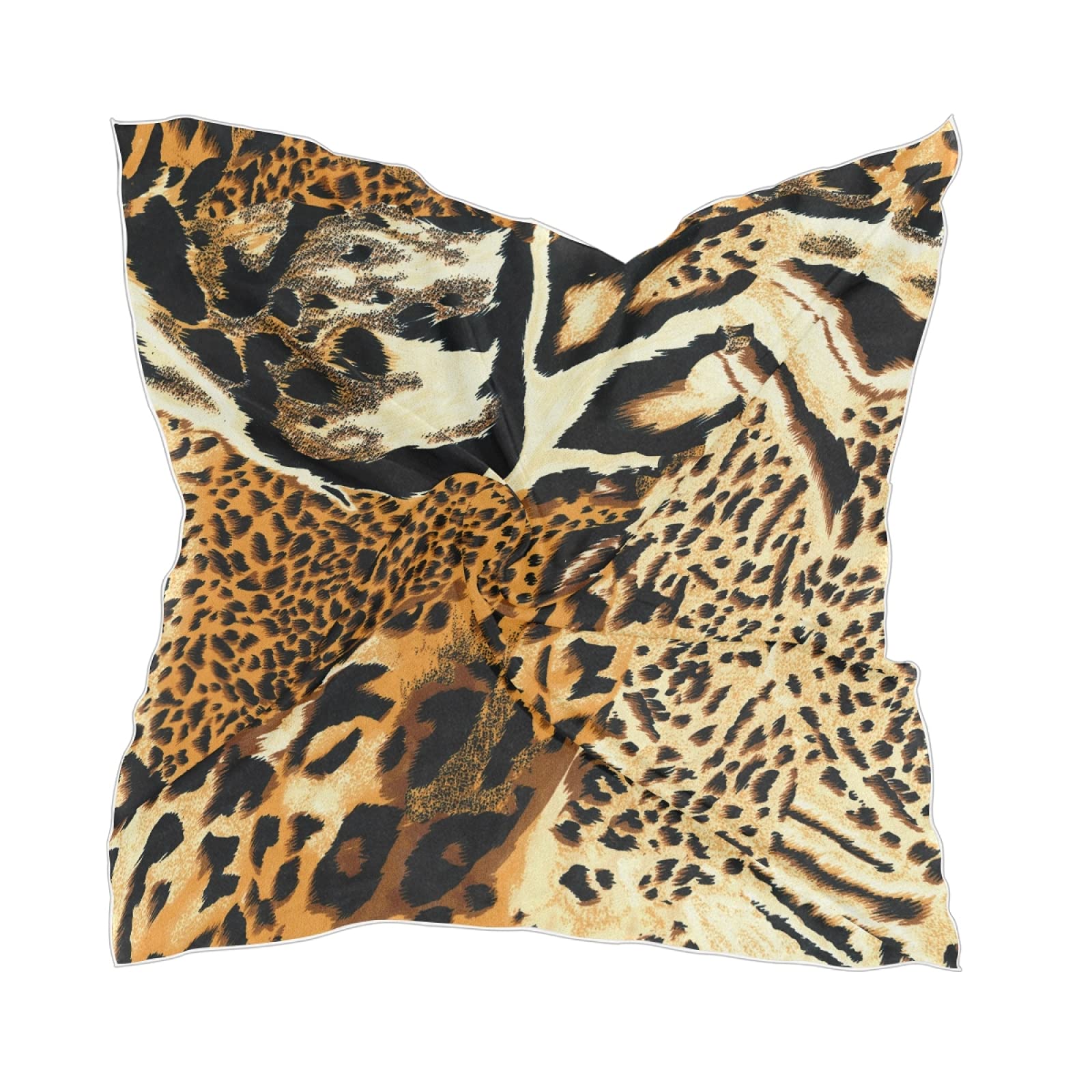 Linomo Women's Multicoloured Chiffon Silk Scarf Animal Tiger Leopard Print Square Shawl Wrap Silk Like Scarf