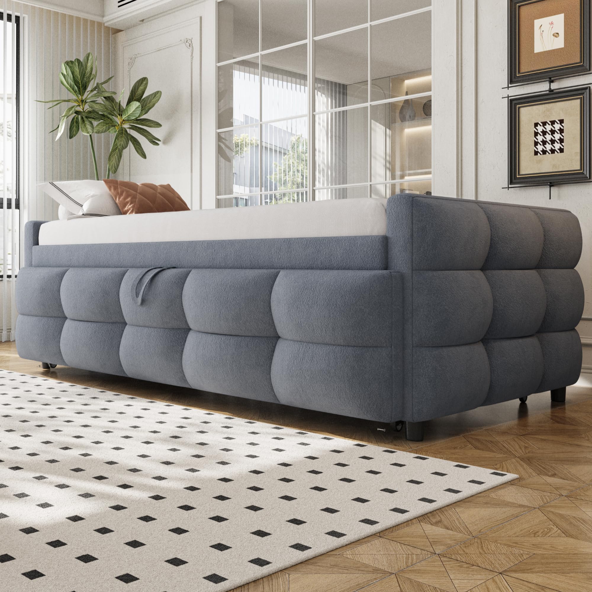 Lubvtti Divano letto pieghevole 90×180-190 cm, tessuto in velluto, con rete a doghe, letto imbottito multifunzionale, grigio (materasso non incluso)