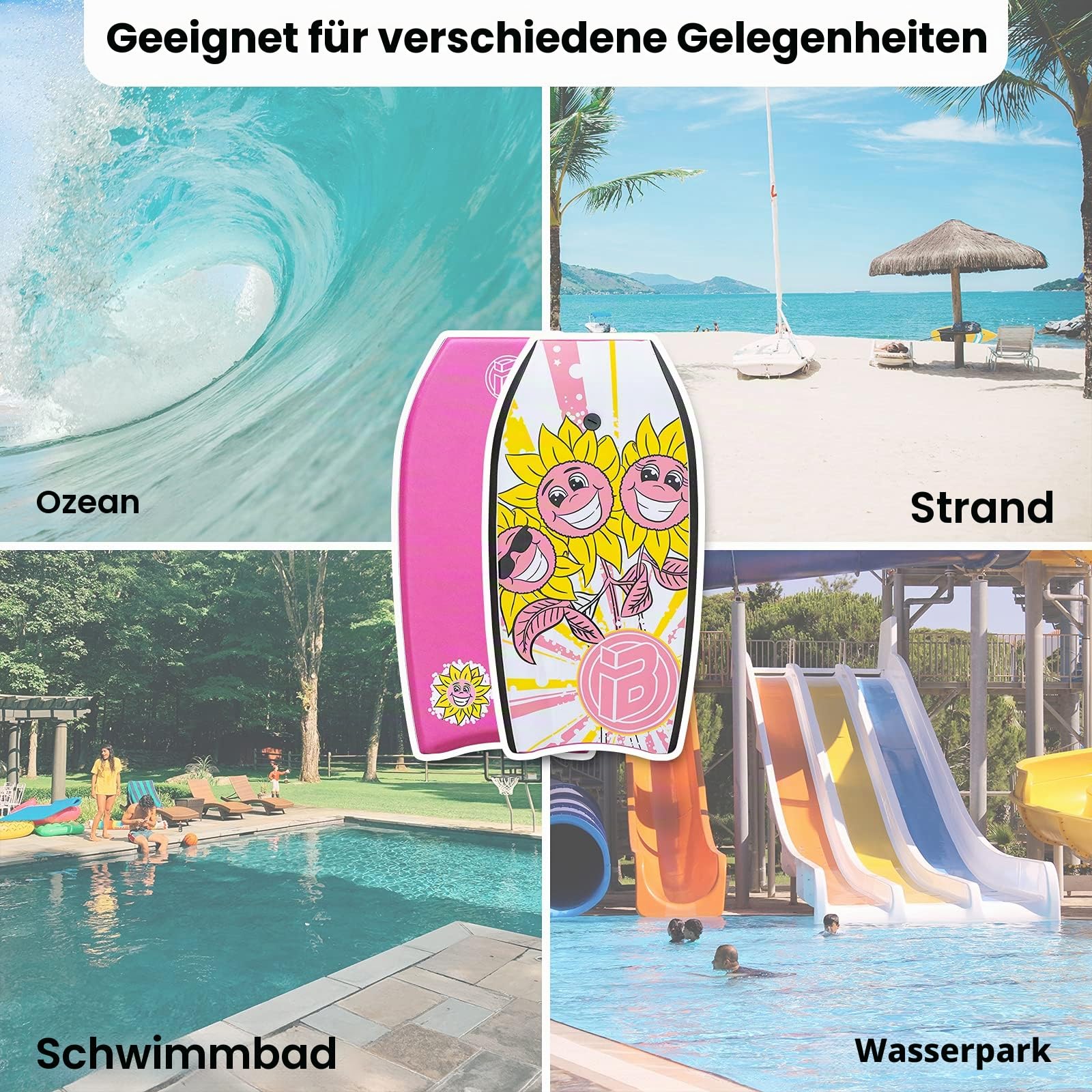 Body Board, 83 cm leichtes Bodyboard mit EPS-Abdeckung, Premium-Leine und Handschlaufe zum Surfen