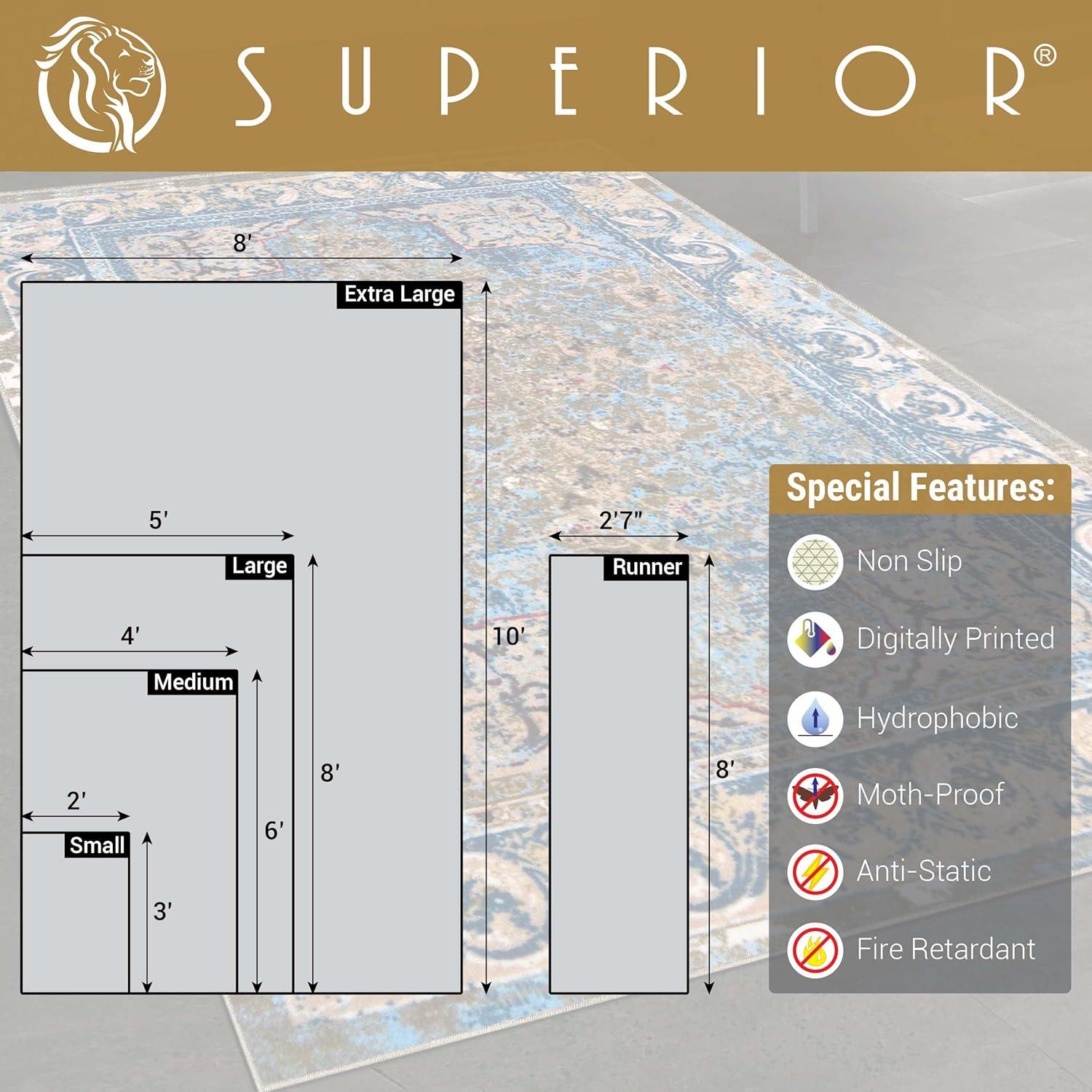 Superior Indoor Non-Slip Runner Rug, Modern Overdyed Machine Washable Rugs, Home Floor Decor For Entryway, Office, Bedroom, Living/Dining, Kitchen, Angeles Collection, Green-Beige, 2' 7" x 8'