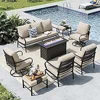 Vista 31 de MFSTUDIO Juego de muebles de patio de 6 piezas con mesa de fogata de gas de 45 pulgadas (hasta 7 asientos), sofás de conversación de patio con marco