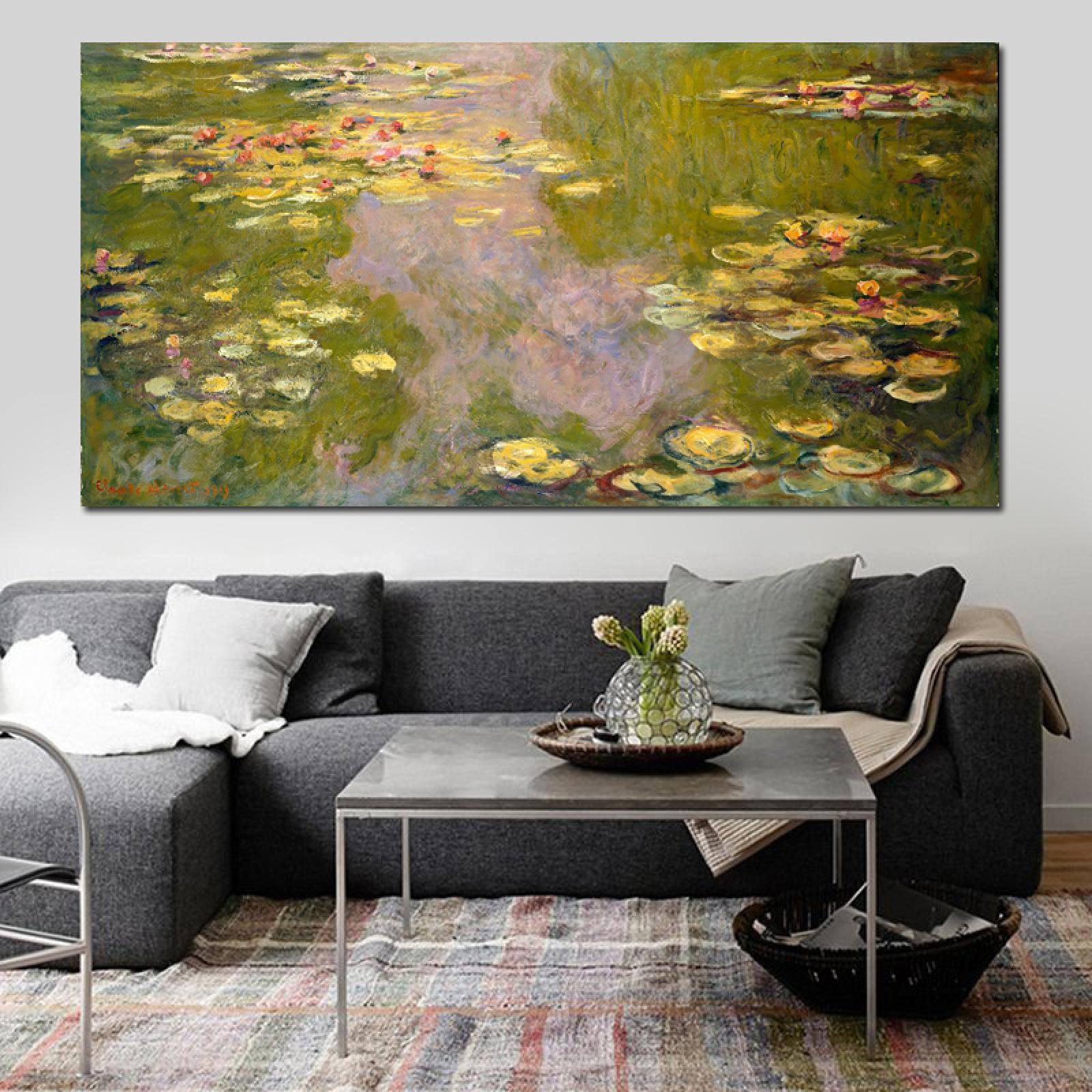 Toile nymphéas paysage Monet pour créer une ambiance zen au-dessus du lit de votre chambre