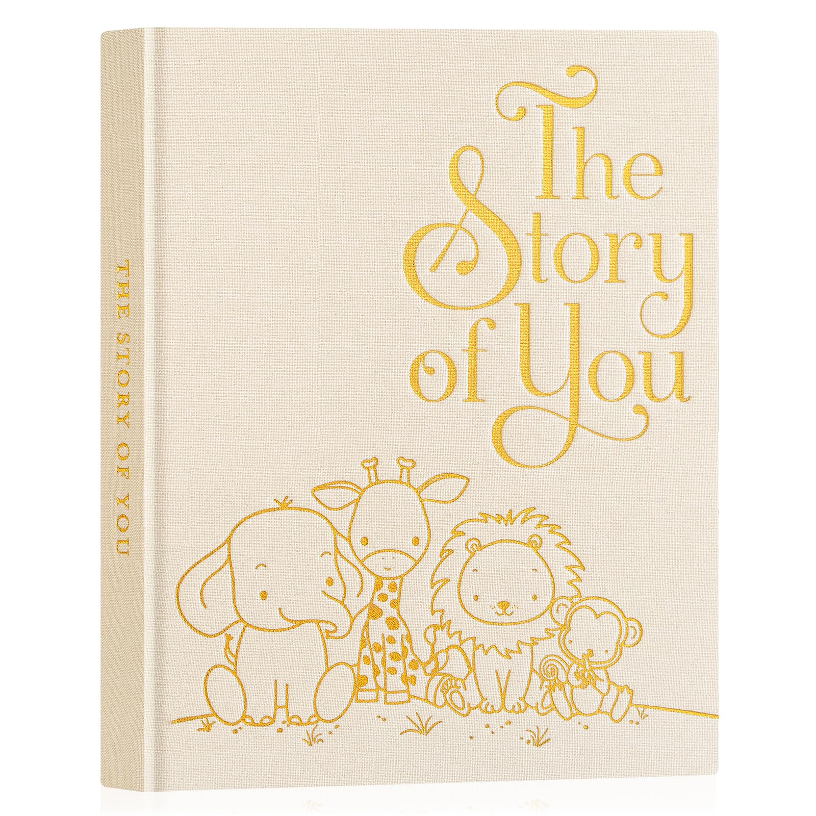 Lanpn Baby Memory Book for Boy Girl - The Story of You, Newborn Babys Book Keepsake Photo Album for New Parents, Linen Cover Baby First 5 Year Milestone Scrapbook Journal (Beige, 154 Pages)