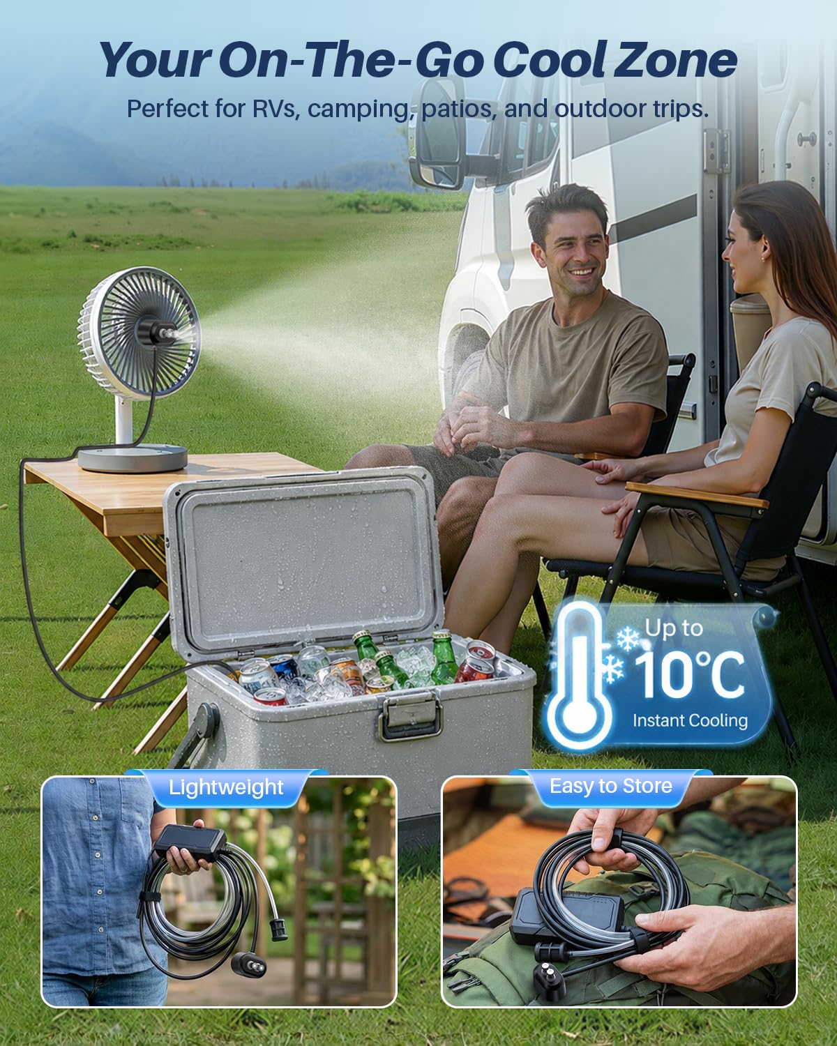 Système de brumisation portable avec pompe à eau, brumisateur extérieur 6000 mAh pour terrasse extérieure, brumisateur magnétique de refroidissement à eau pour patio, ventilateur industriel, auvent