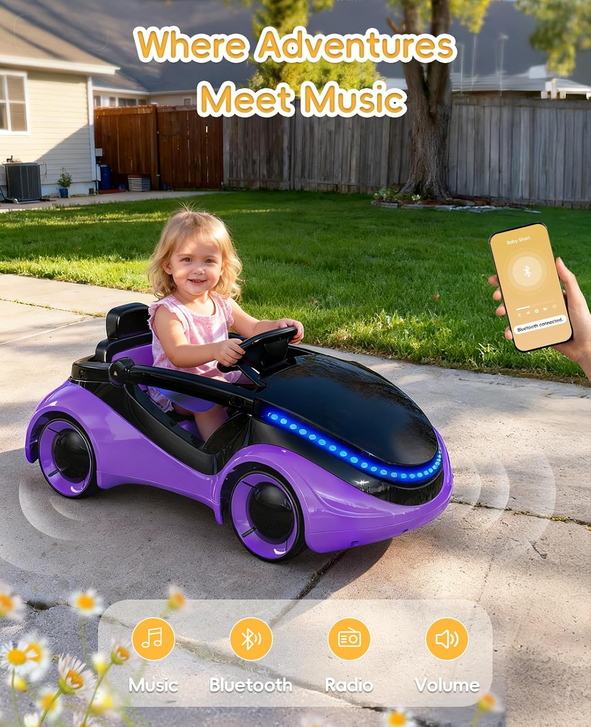 Ride On Car Truck, Ride on Toys for Kids with Parent Remote Control, Toddler Electric Car with Bluetooth, Music, LED Lights, Safety Belt, Power Wheels for Girls Purple