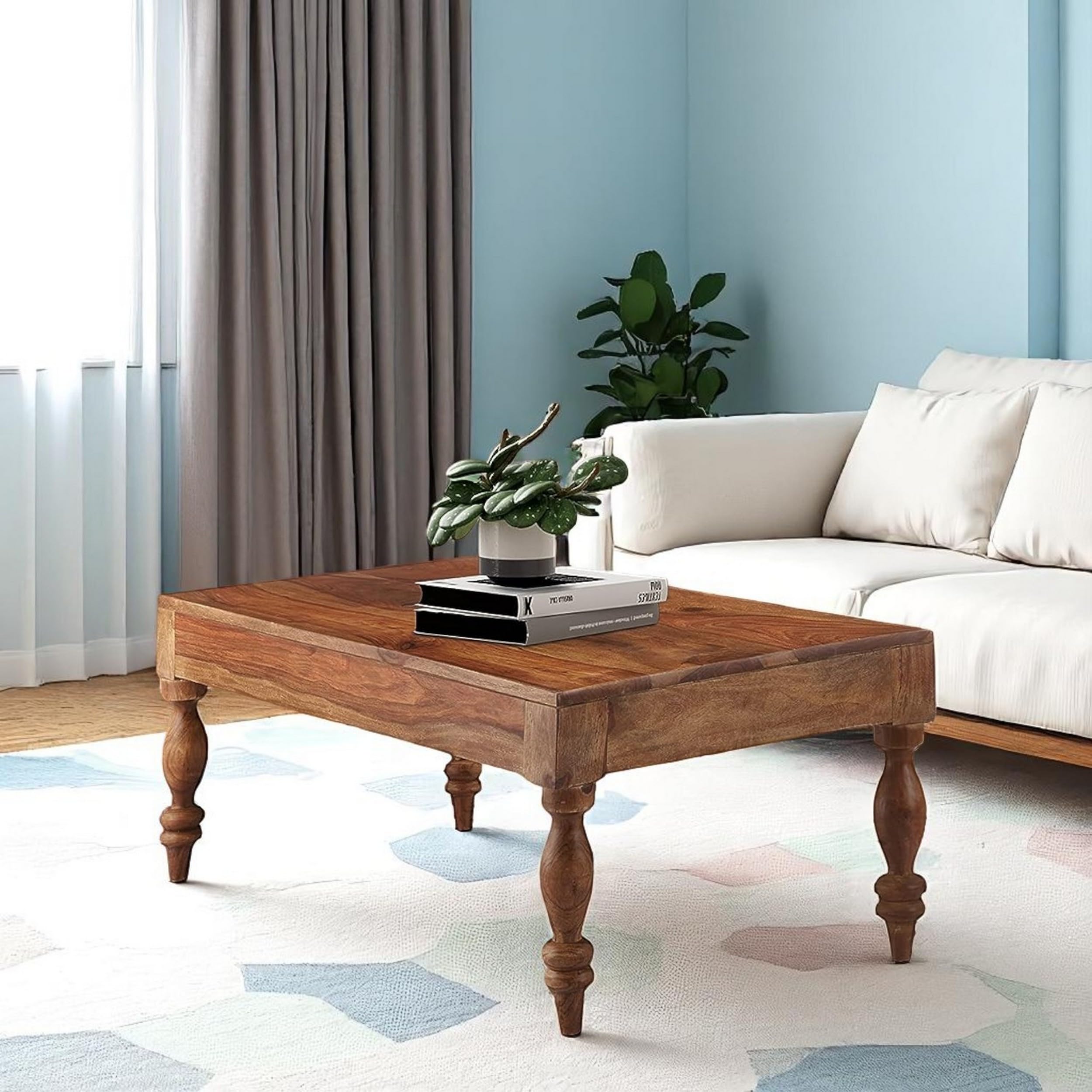 Ikiriya Hudson Sheesham Wood Traditional Rectangle Coffee Table/Center Table/Sofa Table in Natural Teak Finish for Living Room | Drawing Room | Bedroom | Hallway | Home | CAF | Hotel | Office-image-36