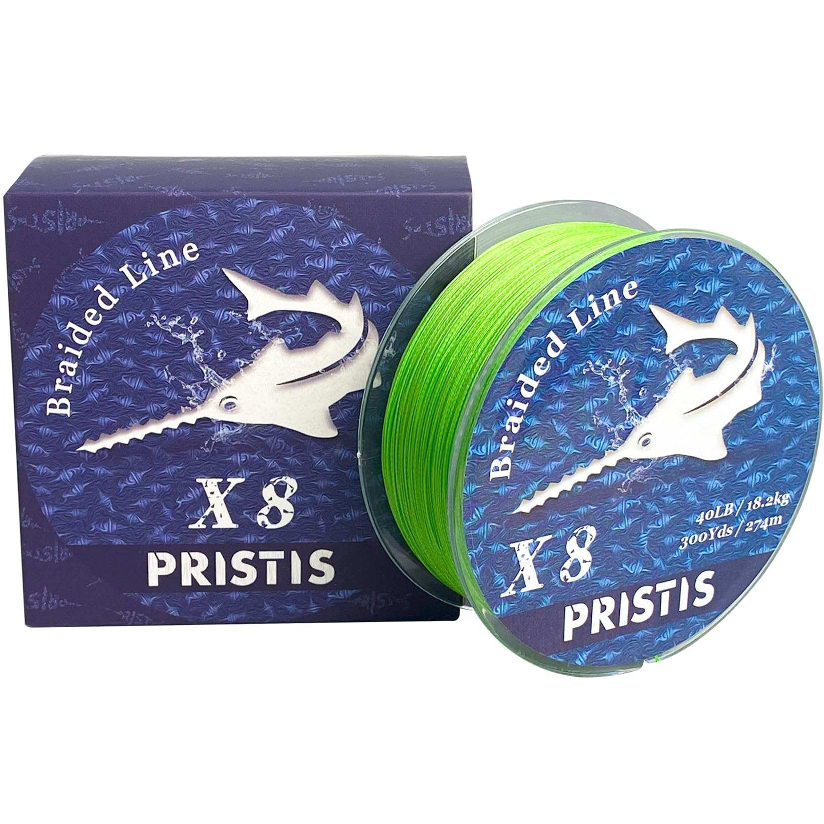 Pristis X8 Braided Fishing Line, 8-Strand Super Strong Braid Line for Professional, Pro Grade Abrasion Resistant & Zero Stretch Durable Gear Tackle for Saltwater Freshwater, 300 Yds Lime Green 40 LB