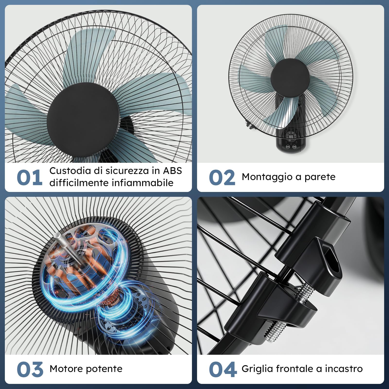 Ventilatore da Parete con Telecomando, Ventilatore a Parete da Ø 40 cm, con 3 Velocità, Oscillazione a 90° e Timer, Silenzioso < 28 dl, per Camera da Letto, Ufficio, Soggiorno