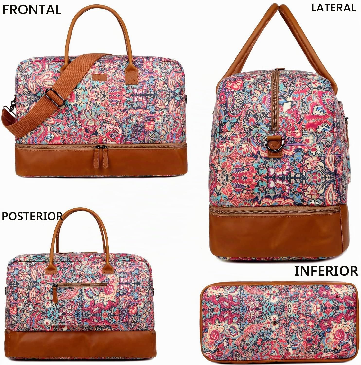 Travel Duffel Weekender Bolsa de viaje de mano para fin de semana con compartimento para zapatos para mujer HB-10, 50 cm x 33 cm x 25 cm