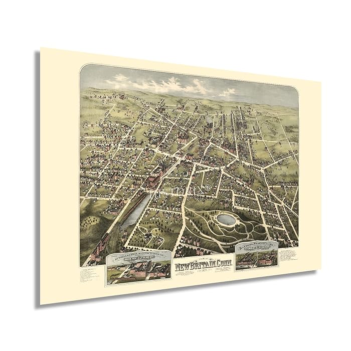 Buy HISTORIX Vintage 1875 New Britain Connecticut Map Art 24x36 Inch