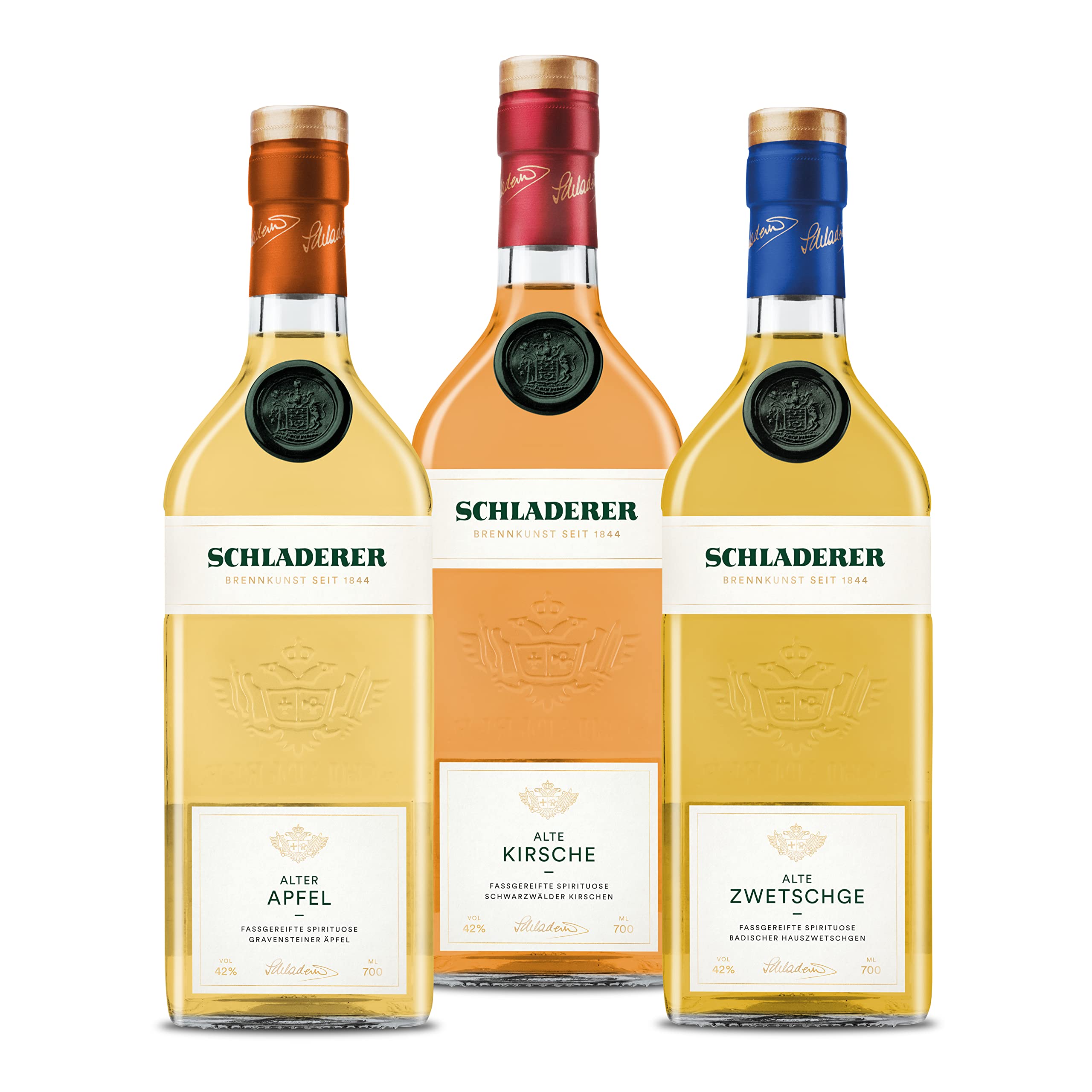 Schladerer Klassik Alte Sorten Set mit Schwarzwälder Alte Kirsche, Alter Apfel und Alte Zwetschge - hochwertige Spirituose aus dem Schwarzwald (3 x 700 ml)