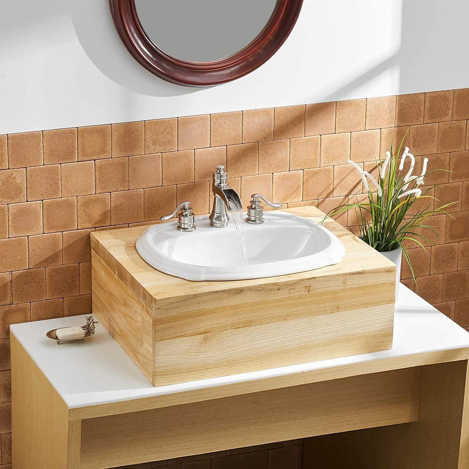 Bеѕt Sеllеr BATHLAVISH Widespread Bathroom Faucet 3 Hole Brushed Nickel Waterfall with Pop up Drain Assembly 2 Handle Sink Vanity Overflow Commercial Supply Line Lead-Free