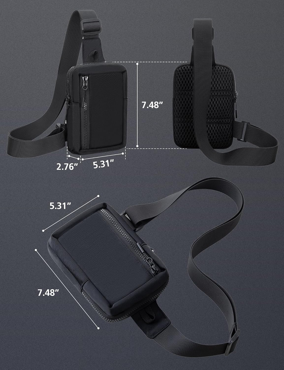 Peicees Mini Sling Bag for Men Women Crossbody Bag Travel Running Phone Daypack Shoulder Bags - Image 8