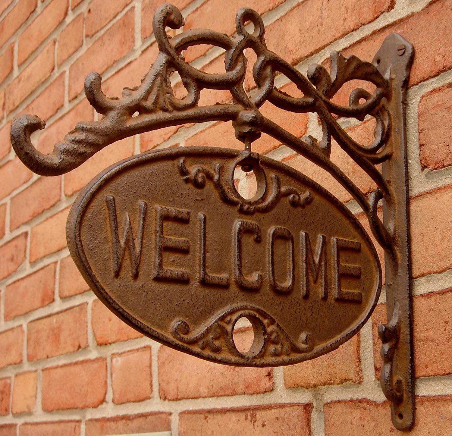 Upper Deck Welcome or Go Away Sign Ornate Cast Iron Front Do