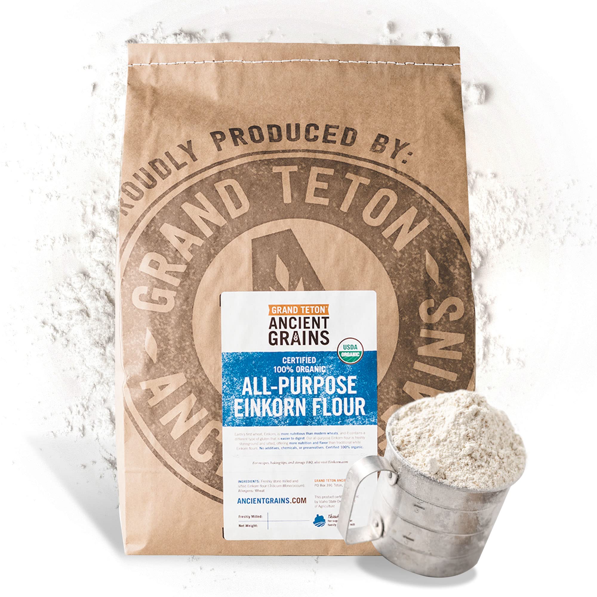 Grand Teton Ancient Grains - 100% Organic All-Purpose Einkorn Flour, Einkorn Flour Organic & Non-GMO, Einkorn Flour, Rich in Vitamins & Minerals, Unbleached Einkorn Grain Flour, 20 lbsUSDA Organic
