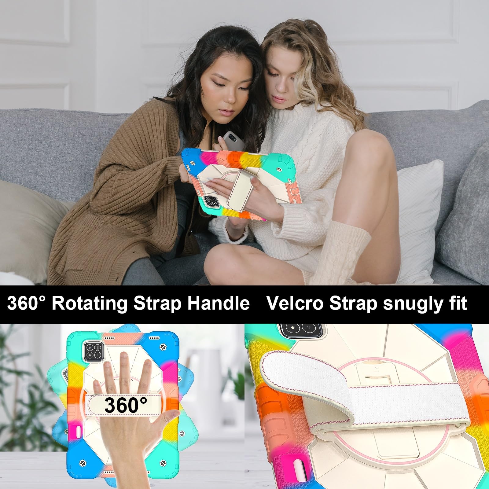 Kompatybilny z Xiaomi Pad7/Xiaomi Pad7 Pro 2024 Wstrząsoodporne etui dla dzieci, [podpórka] [pasek na ramię] Obrotowy o 360 stopni pasek rękę Uchwyt stojaka Wytrzymała, solidna obudowa(Colorful Blue)