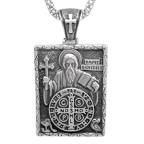 St Benedict Sterling Silver 925 Medal Pendant with Chain Handcrafted