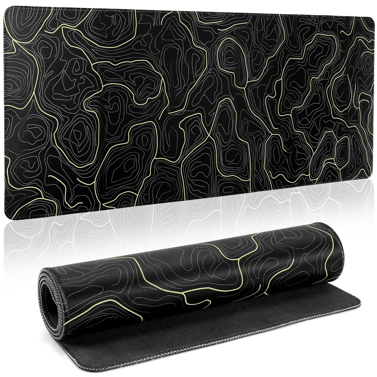 Dyrfolm Large Mouse Pad (27.6x11.8 Inch),Topographic Map Gaming Mouse Pad Desk Pad,Extended Mousepad with Non-Slip Base and Stitched Edge,Long Keyboard Desk Mat for Home Office