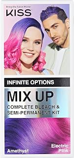 KISS Mix Up Complete Bleach & Semi-Permanent Hair Color Kit, Intelligent Color Technology, 2 Colors, Custom Combinations, Long- Lasting, Lasts Up To 50 Washes - Electric Pink & Amethyst