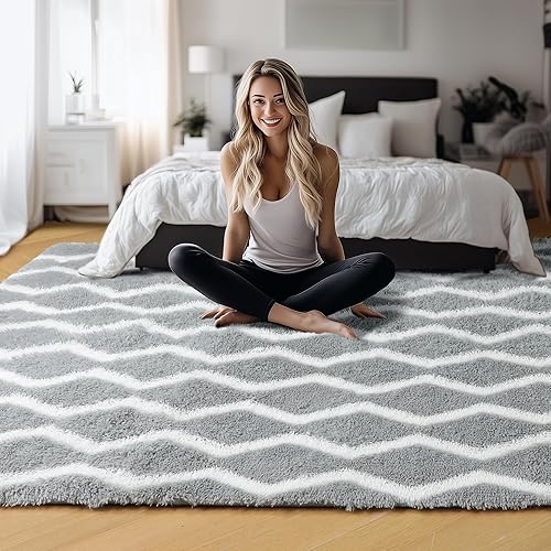 Miniatura 10 de Tapete de área suave gris oscuro, para dormitorio, de 3 x 5, esponjoso, peludo para sala de estar, de pelo, para niñas, habitación de bebé, tapete