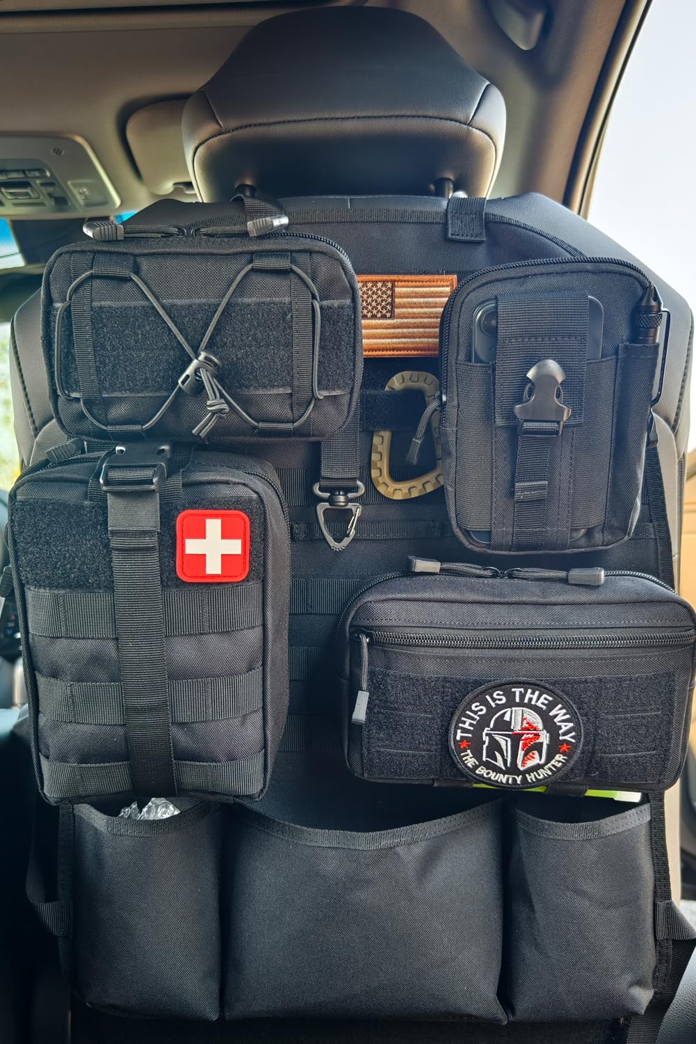 VVIITOP Molle Seat Back Organizer, Tactical Car Seat Cover Organizer Panel with Pouches, Molle Universal Vehicle Panel (Black)