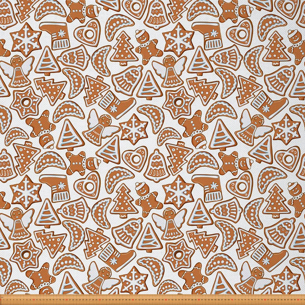 Christmas Fabric by The Yard Xmas Theme Upholstery Fabric for Chairs and Home DIY Projects Christmas Tree Ginger Cookies Snowflake Decorative Waterproof Fabric 3 Yards,(L276*W150cm) Brown White