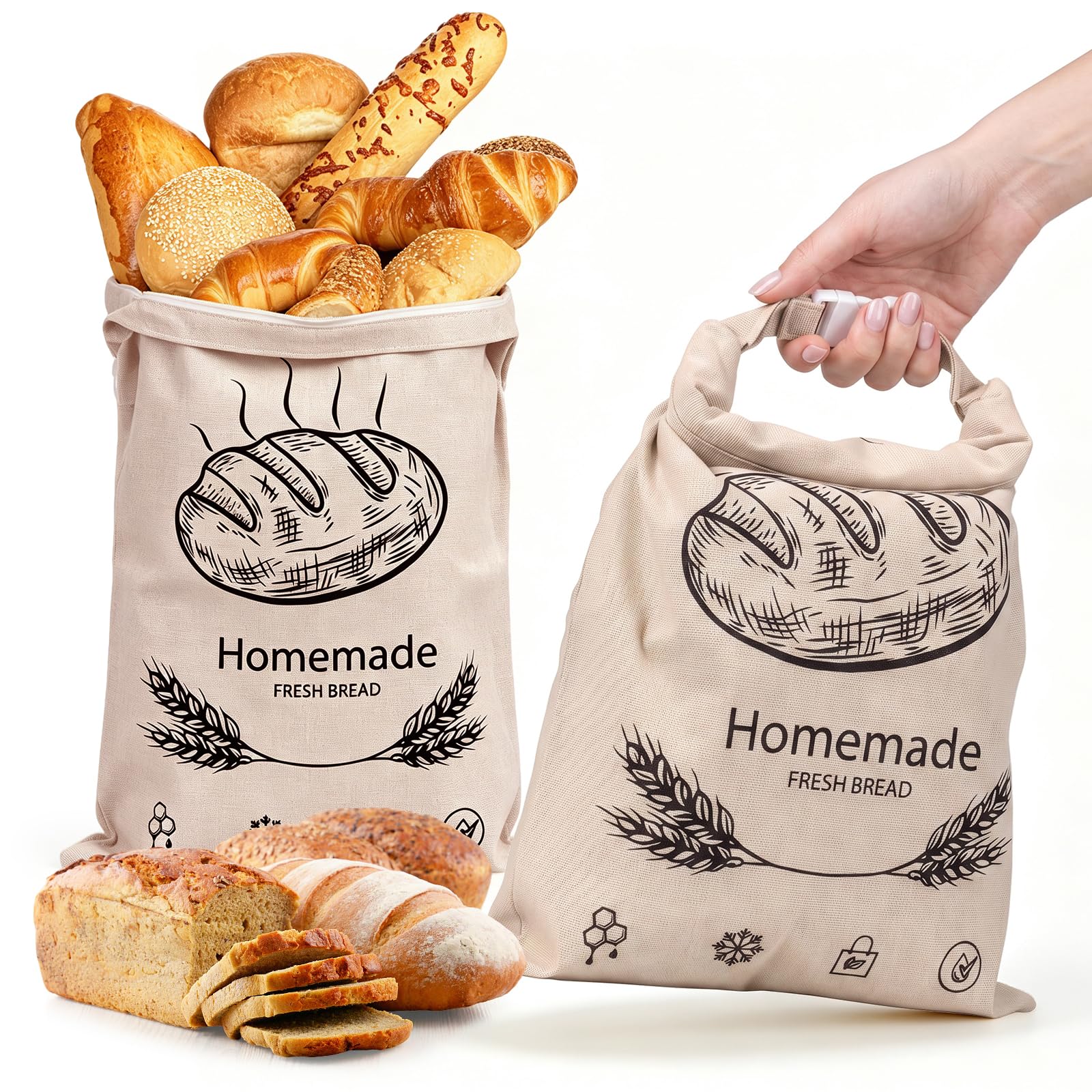 Lot di 2 Sacchetto Pane Cera D'api con Zip, 43×33 cm Sacchetti per Pane in Cera D'api, Congelatore, per Pane a Lievitazione Naturale Fatto in Casa