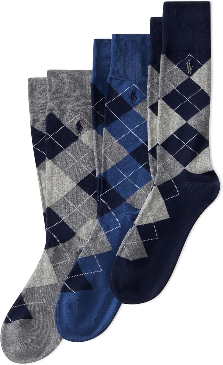 POLO RALPH LAUREN Calcetines holgados Argyle para hombre, paquete de 3