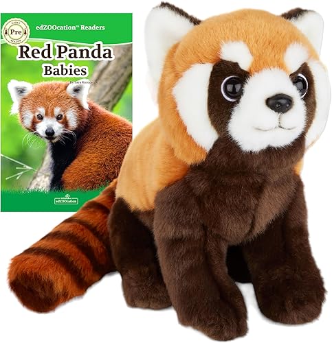 Wildlife Tree Paquete de animales de zoológico de panda rojo de peluche de 12 pulgadas con libro de pre-lectura, juguete educativo y juego de libros