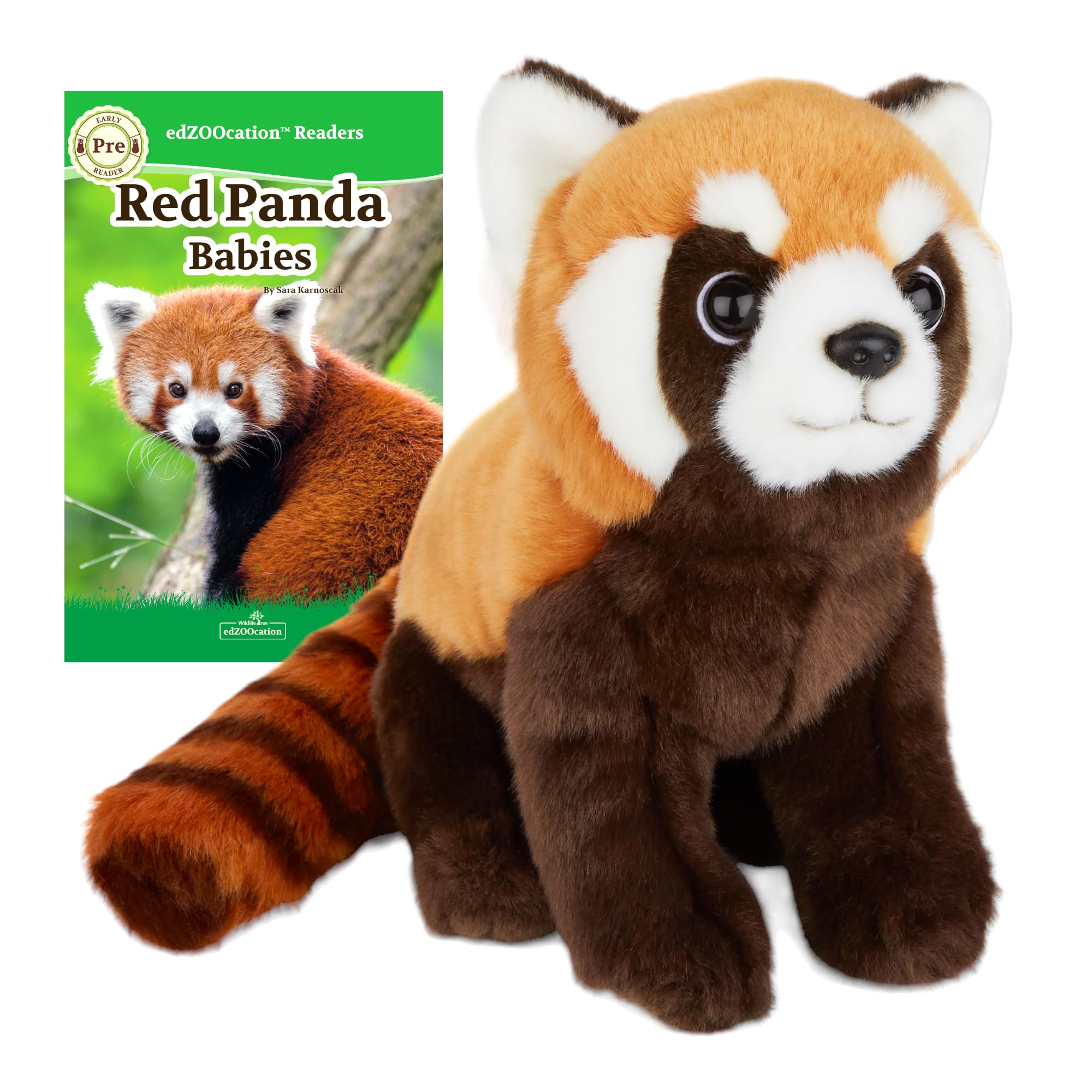 12 Inch Plush Stuffed Red Panda Zoo Animal Bundle with Pre-Reader Book - Educational Toy and Book Set for Early Learning and Fun