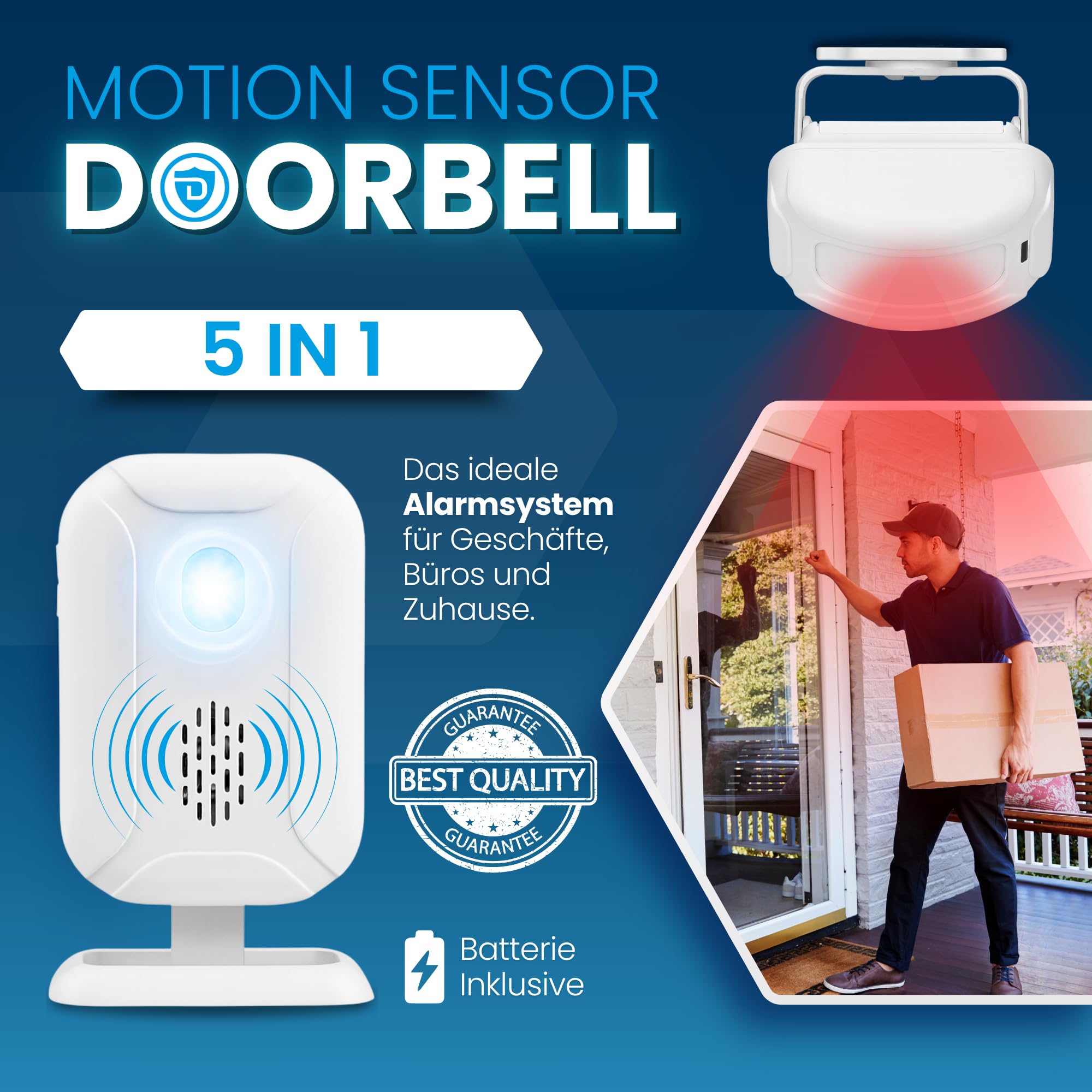 Timbre inalámbrico con sensor de movimiento, timbre de entrada de tienda con sensor, alerta de acceso Plug & Play para tiendas, oficinas, restaurantes, melodías de volumen ajustable, funciona