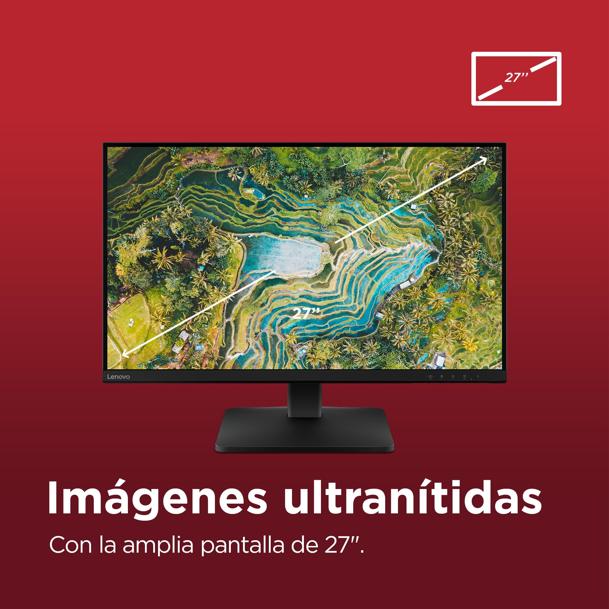 Lenovo L27qe - Monitor QHD 27" (IPS, Tasa de Refresco 100 Hz, Tiempo de Respuesta 4ms, 16:9, HDMI 2.1 - DP 1.4, VESA Adaptive Sync, Montaje VESA 100 mm, Soporte Inclinable) Negro