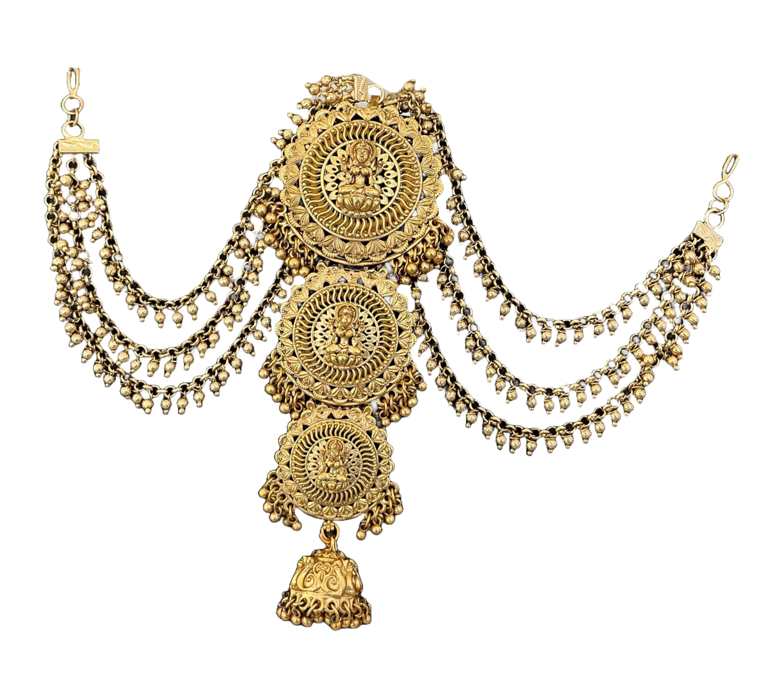 KGR Splash Plain Gold Color Round lakshmi Design Short JAda Billai with Golden Beads Maatil For Hair-image-32
