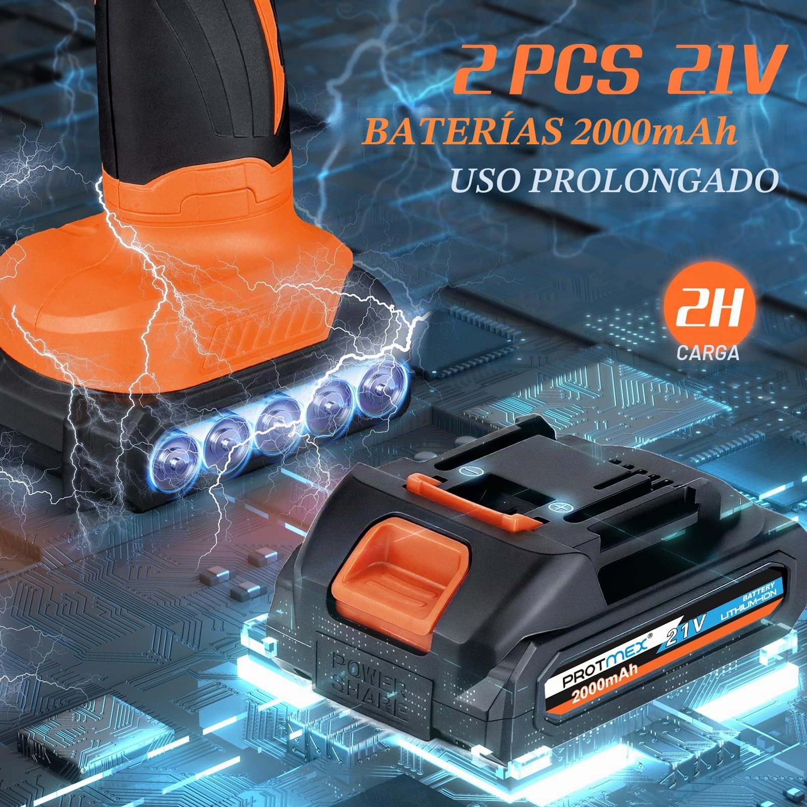 Protmex - Almohadilla de coche inalámbrica Protmex, kit de almohadillas y pulidores de coche de 6 pulgadas, 6 pilas de velocidad variable de velocidad, 2 x 21 V 2,0 h pilas inalámbricas Poliber