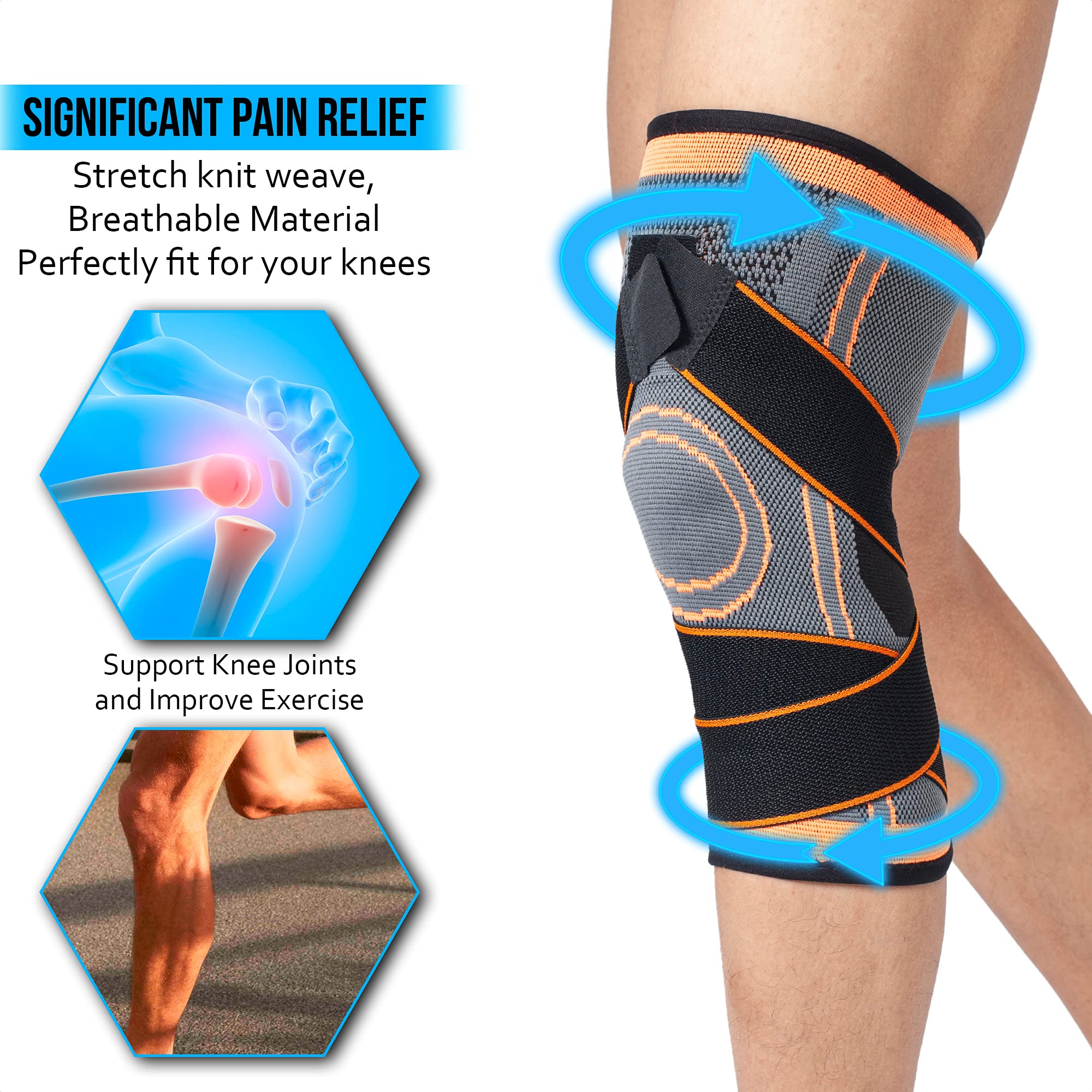 360 RELIEF Tutore regolabile ginocchio - Neoprene, distorsioni, contusioni, muscoli, recupero riabilitazione, dolori articolari, artrite, tendinite | Beige con Sacco portabiancheria in rete