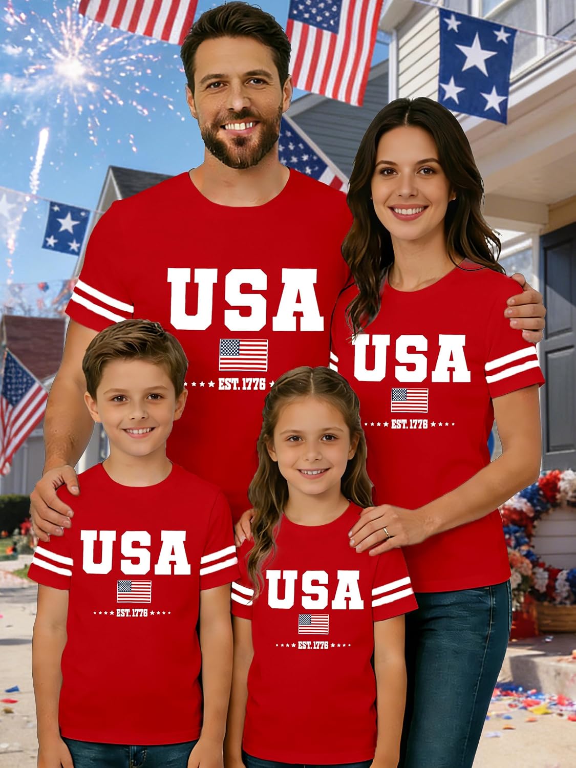 USA Family Matching Shirts Kids American Flag T-Shirt Patriotic Tee Tops 4th of July Gift