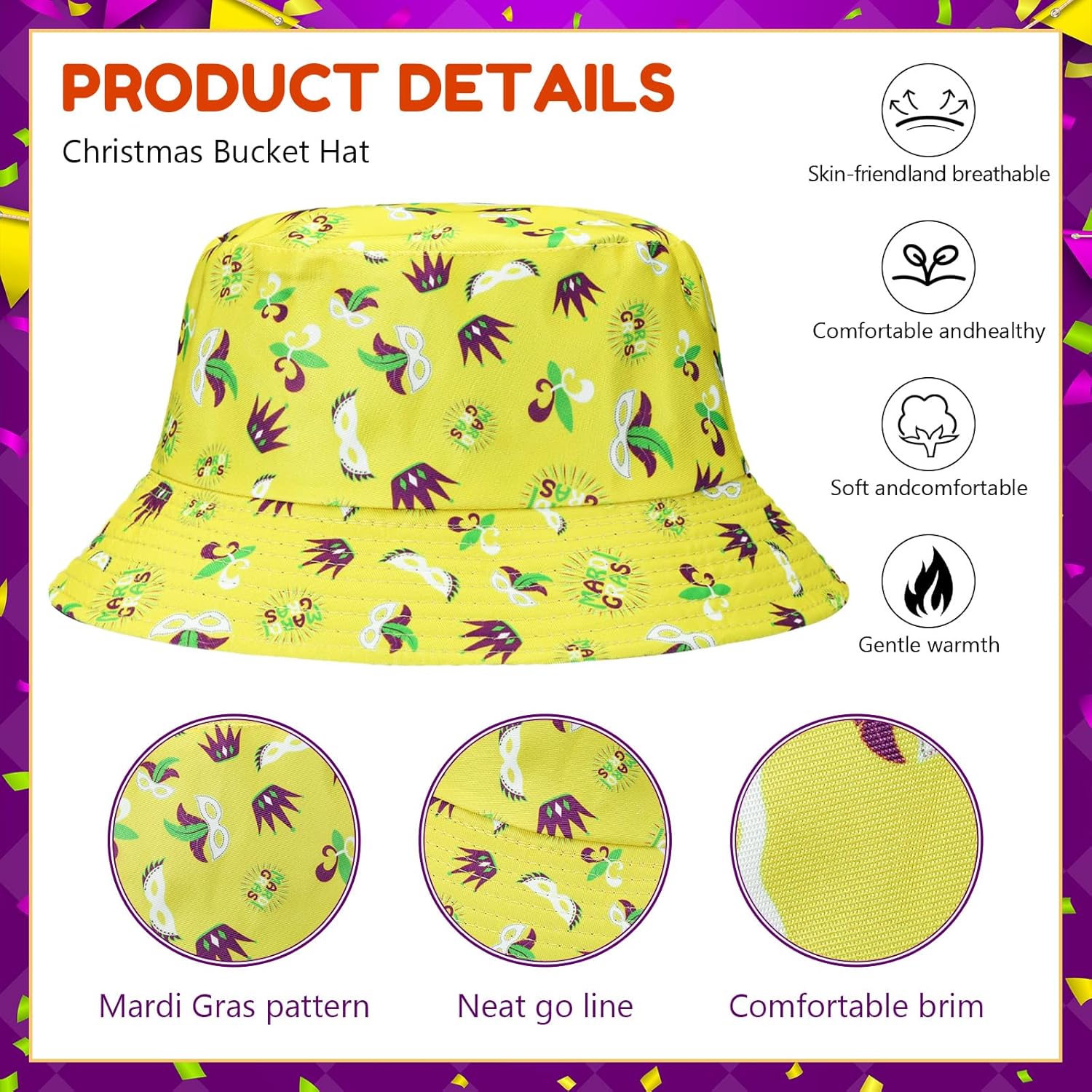 Blosssound 4 Pcs Mardi Gras Hats for Men Women Funny Fishing Mardi Gras Beach Cute Fisherman Cap Holiday Outdoor - Image 3