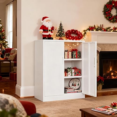 Miniatura 28 de CJF Gabinete de almacenamiento de metal, armario de almacenamiento con bloqueo con puertas y 1 cajón, 36 pulgadas de alto x 28 pulgadas de ancho x