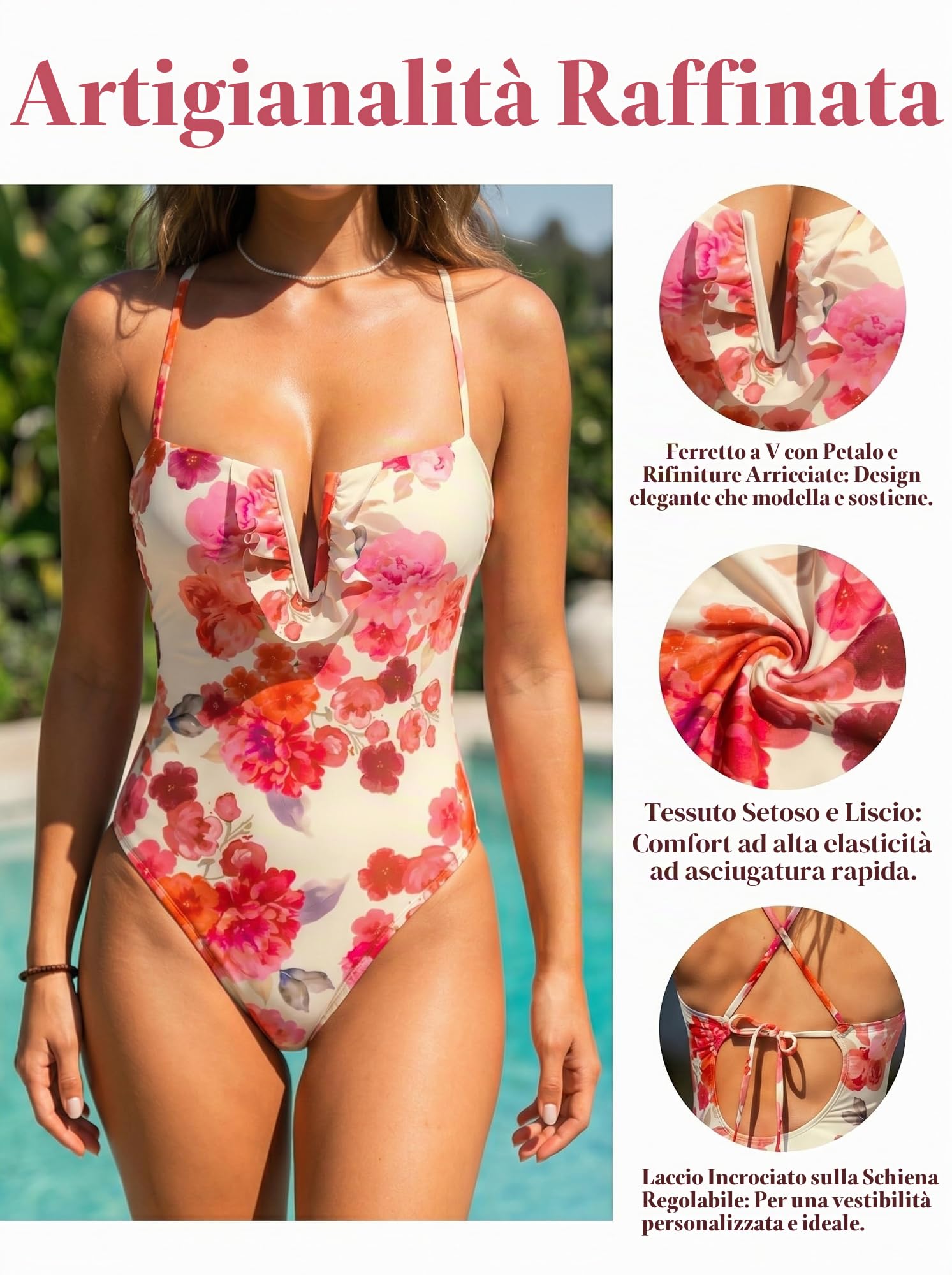 CUPSHE Costume da bagno intero da donna, scollo quadrato, taglio a V, incrociato sulla schiena, con laccetto, sfacciato