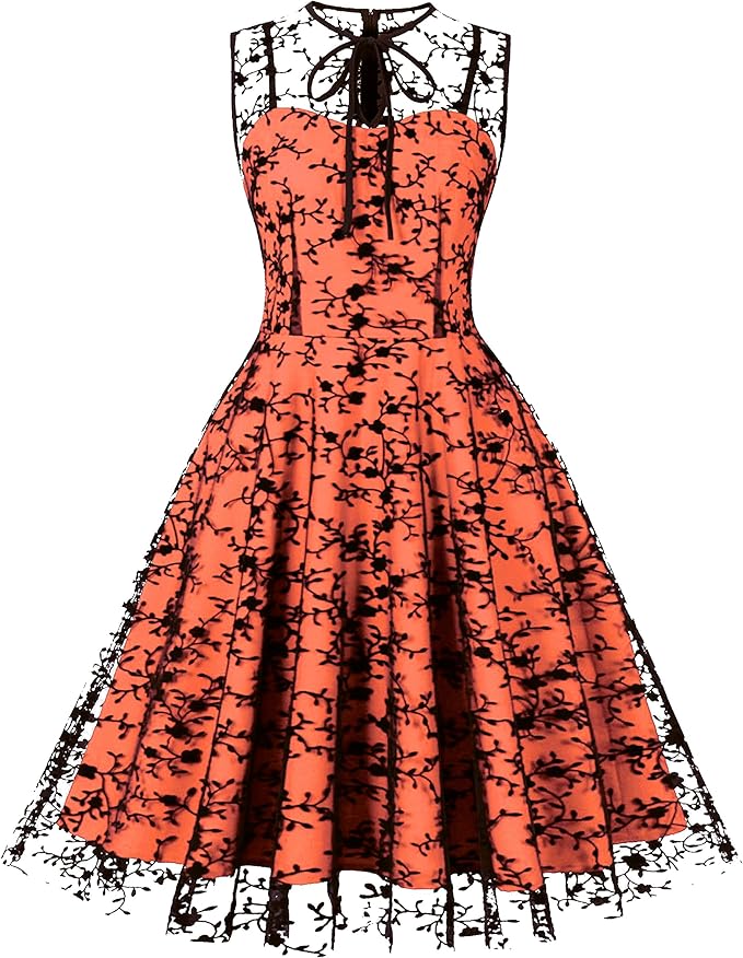 Mesh Floral Cocktail Swing Dress